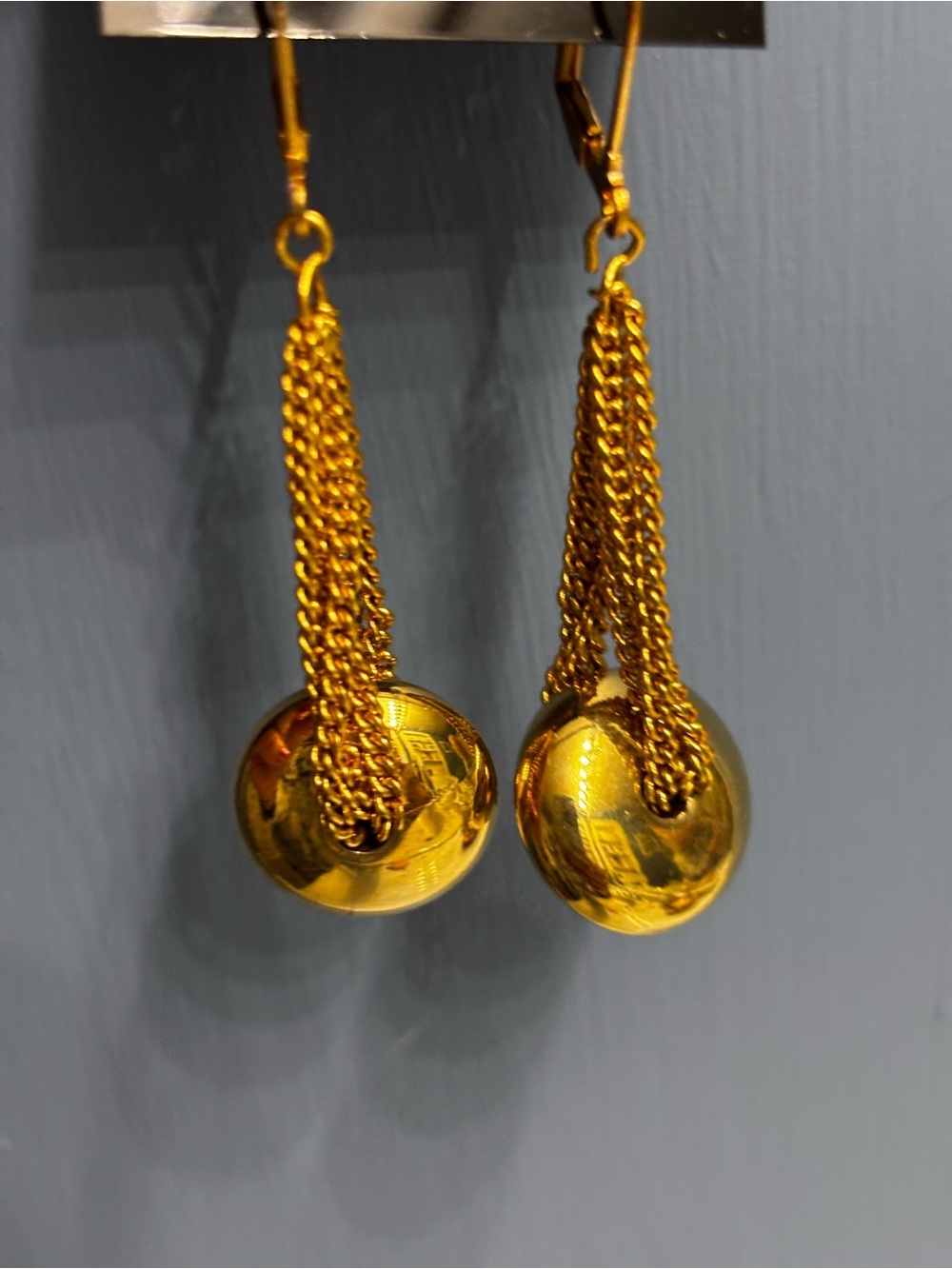 Vintage Gold Tone Drop Chain Disc Earrings - Women Jewelry